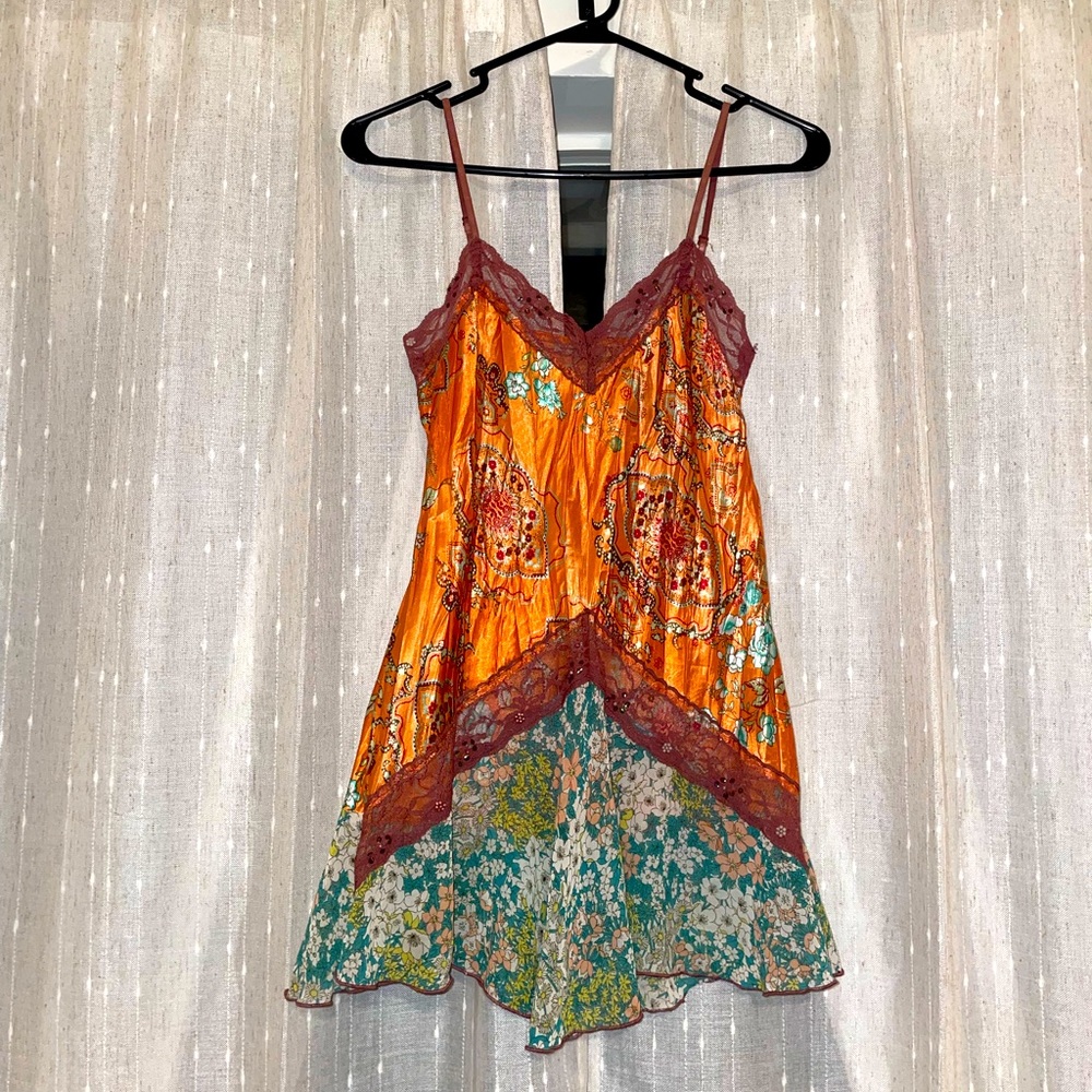 Honey Punch orange tank top with paisley design and lace